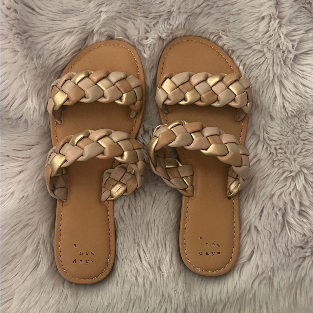 A New Day Women's Braided Sandals - Cream and Gold
